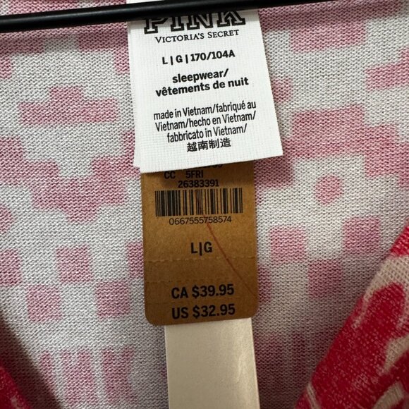 PINK Victoria's Secret Red Christmas Long sleeve Sleepwear Top New With Tags L - Picture 4 of 4